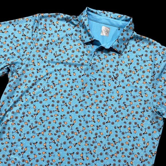 Callaway Golf Polo Shirt Mens Opti Dri XXL Margarita Blue Orange Slice Kitschy - Picture 1 of 10
